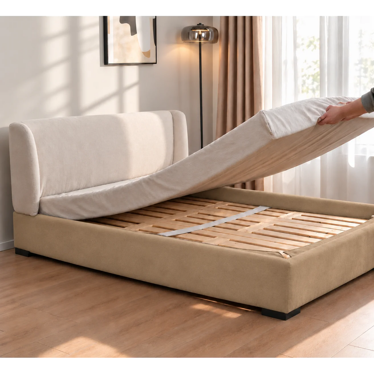 Sand Beige · Stretch-Fit Bed Frame Cover