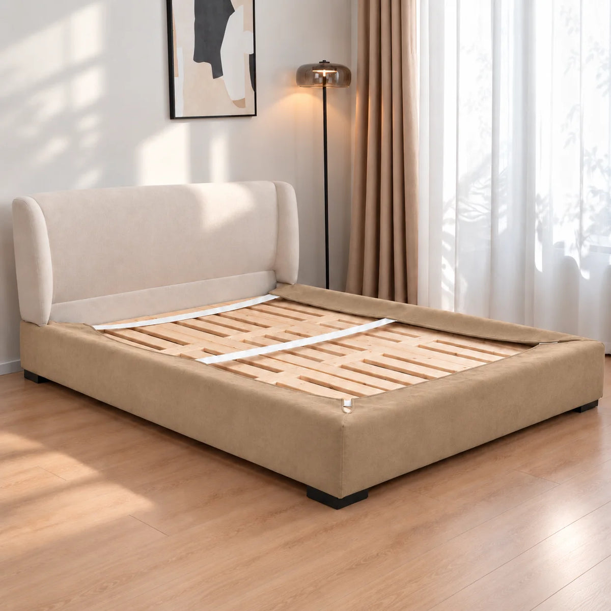 Sand Beige · Stretch-Fit Bed Frame Cover