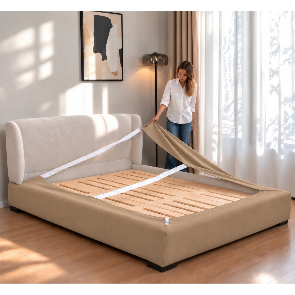 Sand Beige · Stretch-Fit Bed Frame Cover