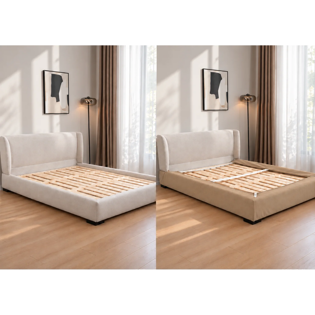 Sand Beige · Stretch-Fit Bed Frame Cover