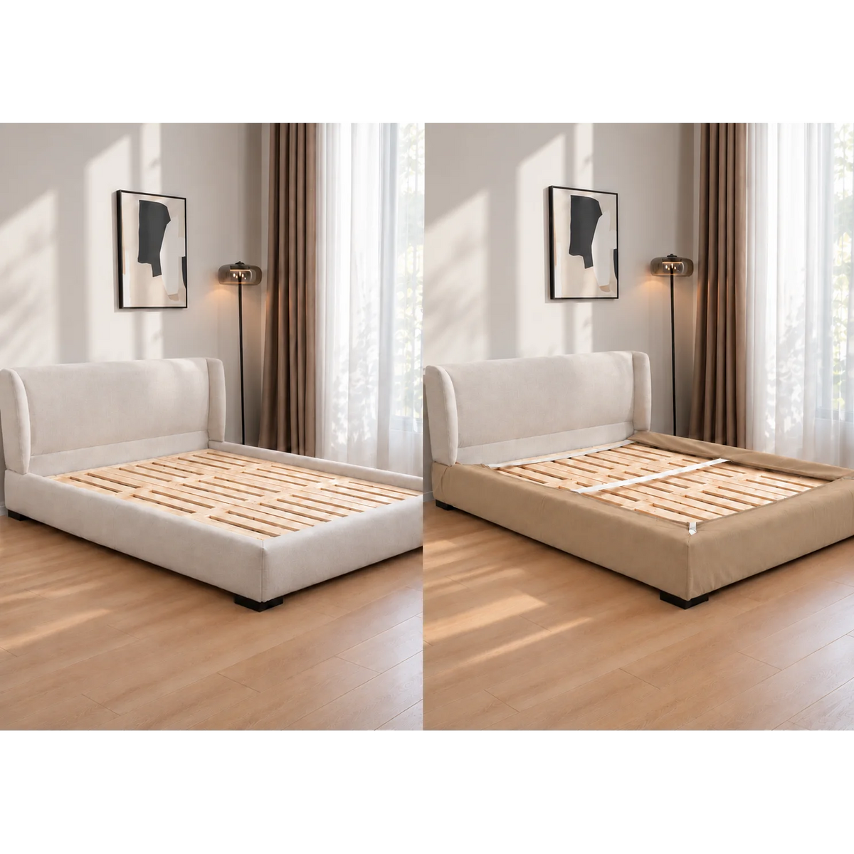 Sand Beige · Stretch-Fit Bed Frame Cover