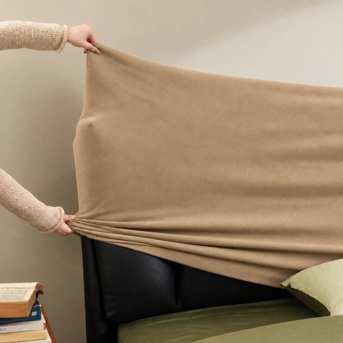 Sand Beige · Stretch-Fit Bed Headboard Cover