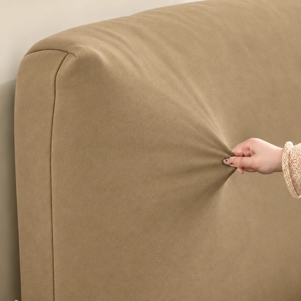 Sand Beige · Stretch-Fit Bed Headboard Cover