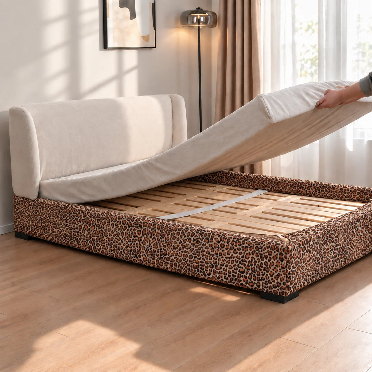 Savanna Leopard · Stretch-Fit Inset Bed Frame Cover · Elastic Bands + Back Elastic
