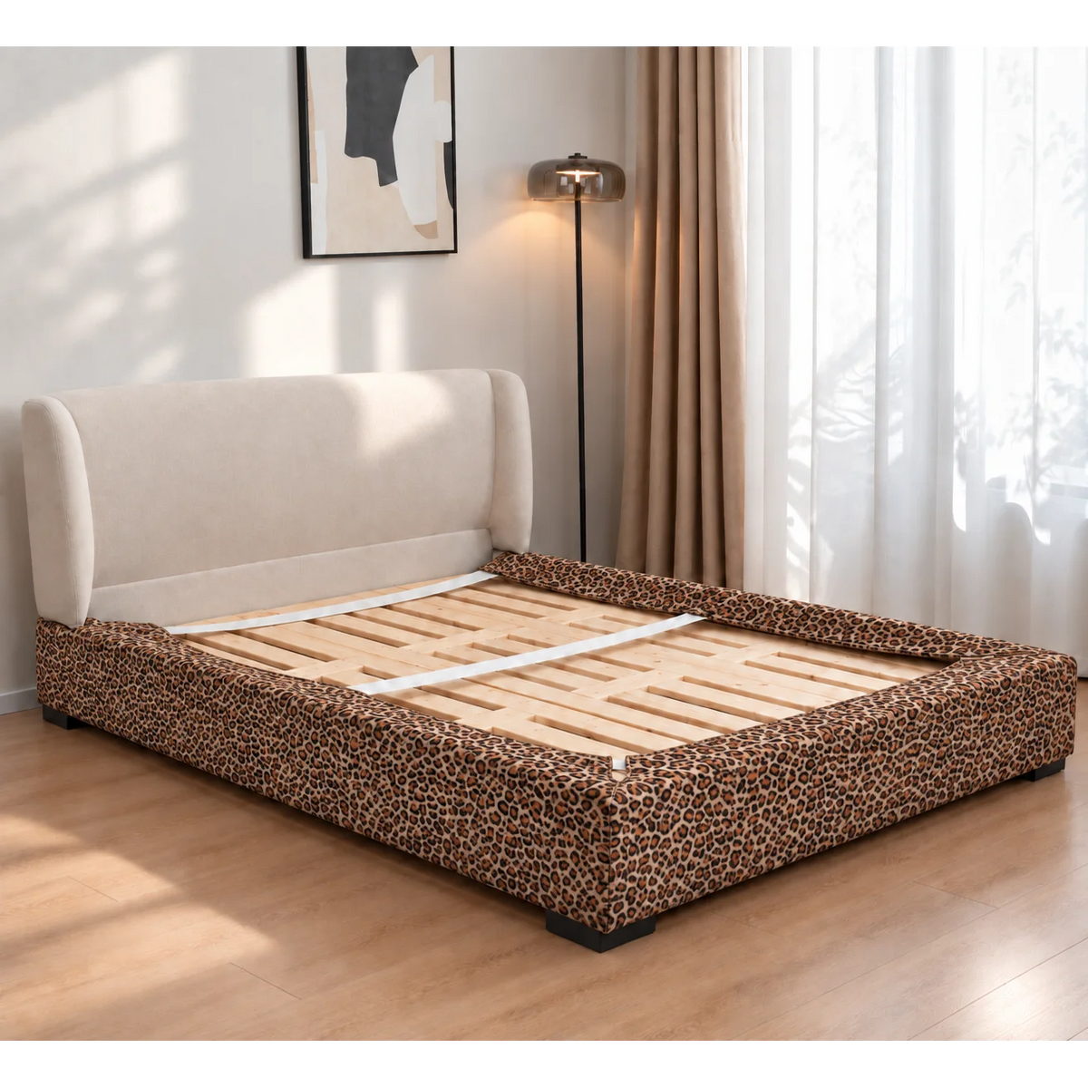 Savanna Leopard · Stretch-Fit Inset Bed Frame Cover · Elastic Bands + Back Elastic