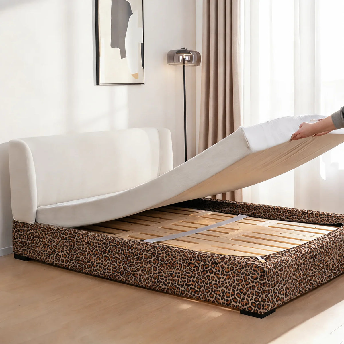 Savanna Leopard · Stretch-Fit Inset Bed Frame Cover · Elastic Bands + Back Elastic