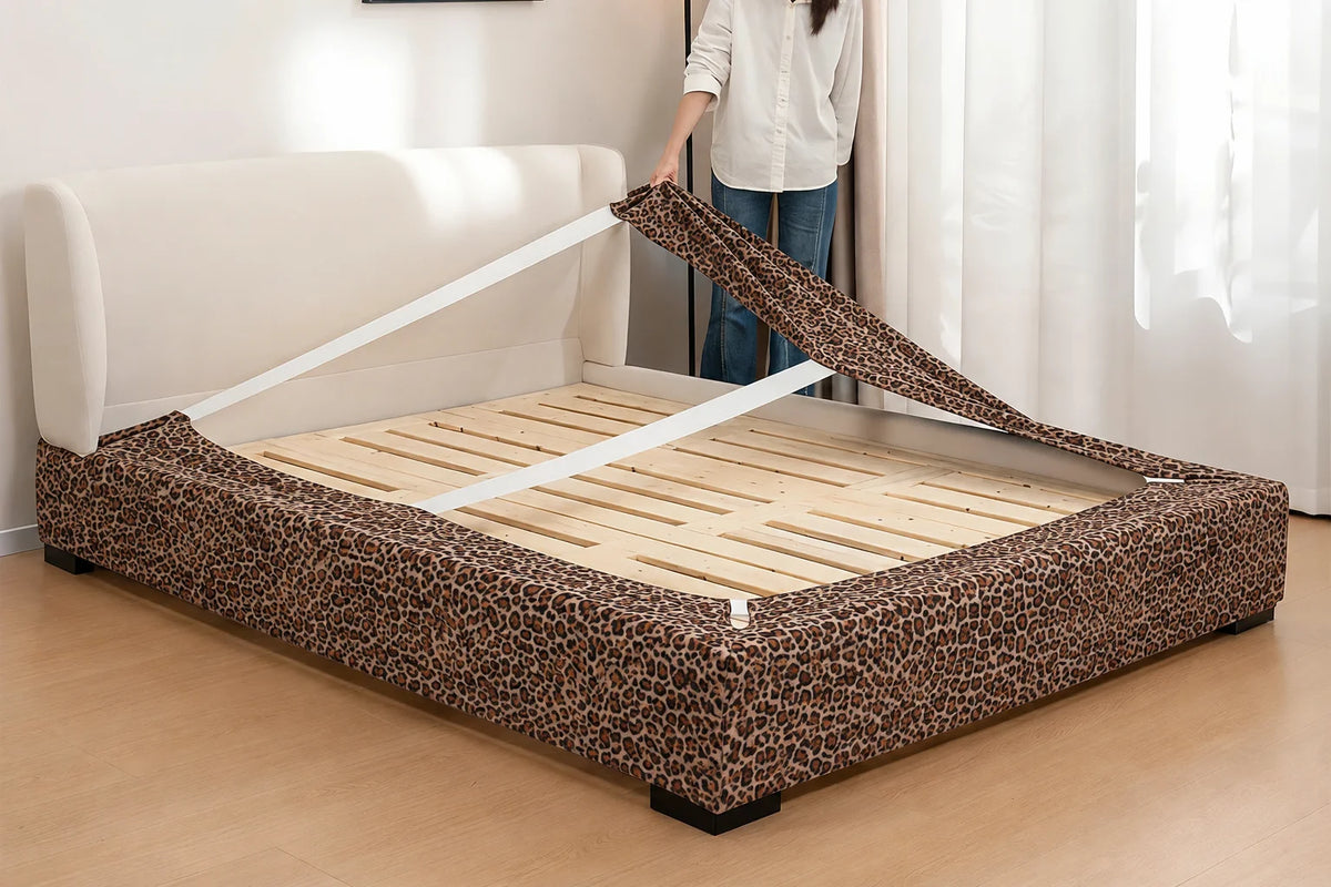 Savanna Leopard · Stretch-Fit Inset Bed Frame Cover · Elastic Bands + Back Elastic