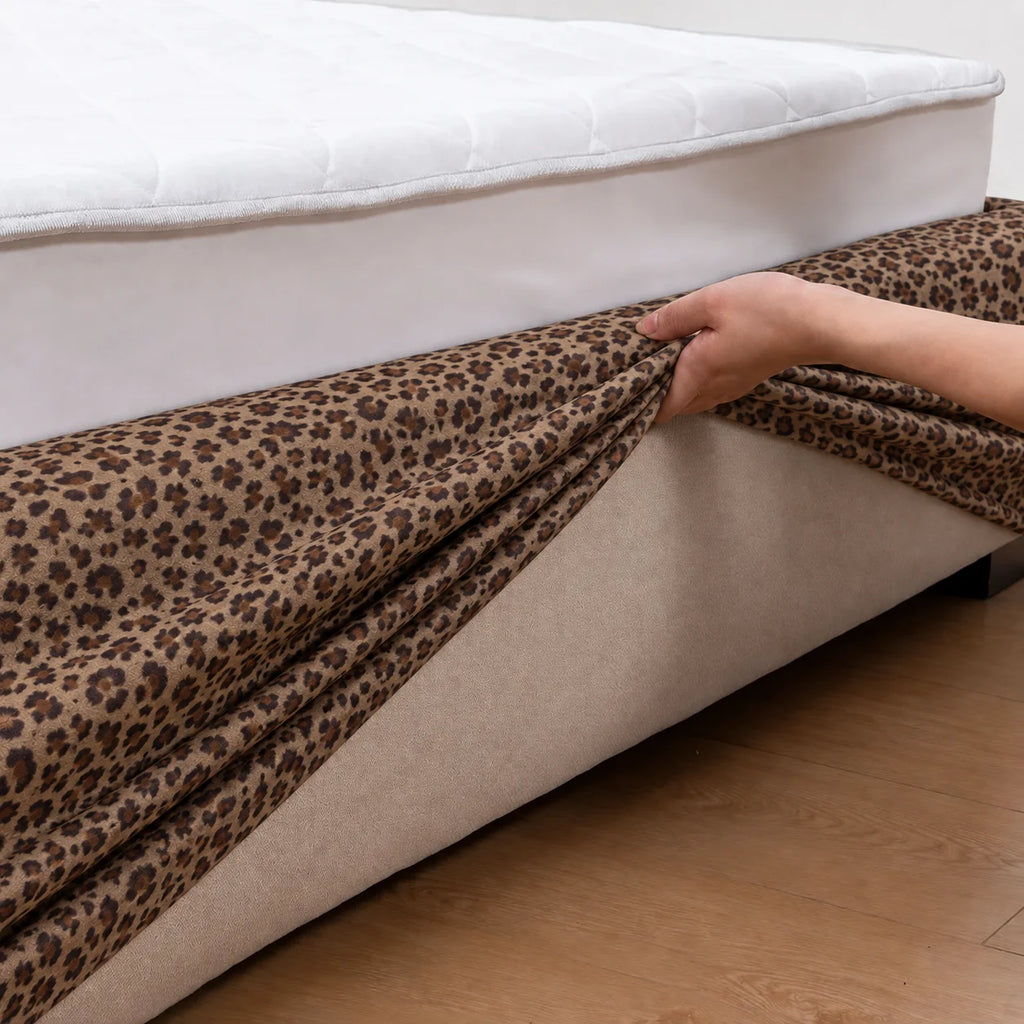 Savanna Leopard · Stretch-Fit Inset Bed Frame Cover · Tie Straps + Back Elastic