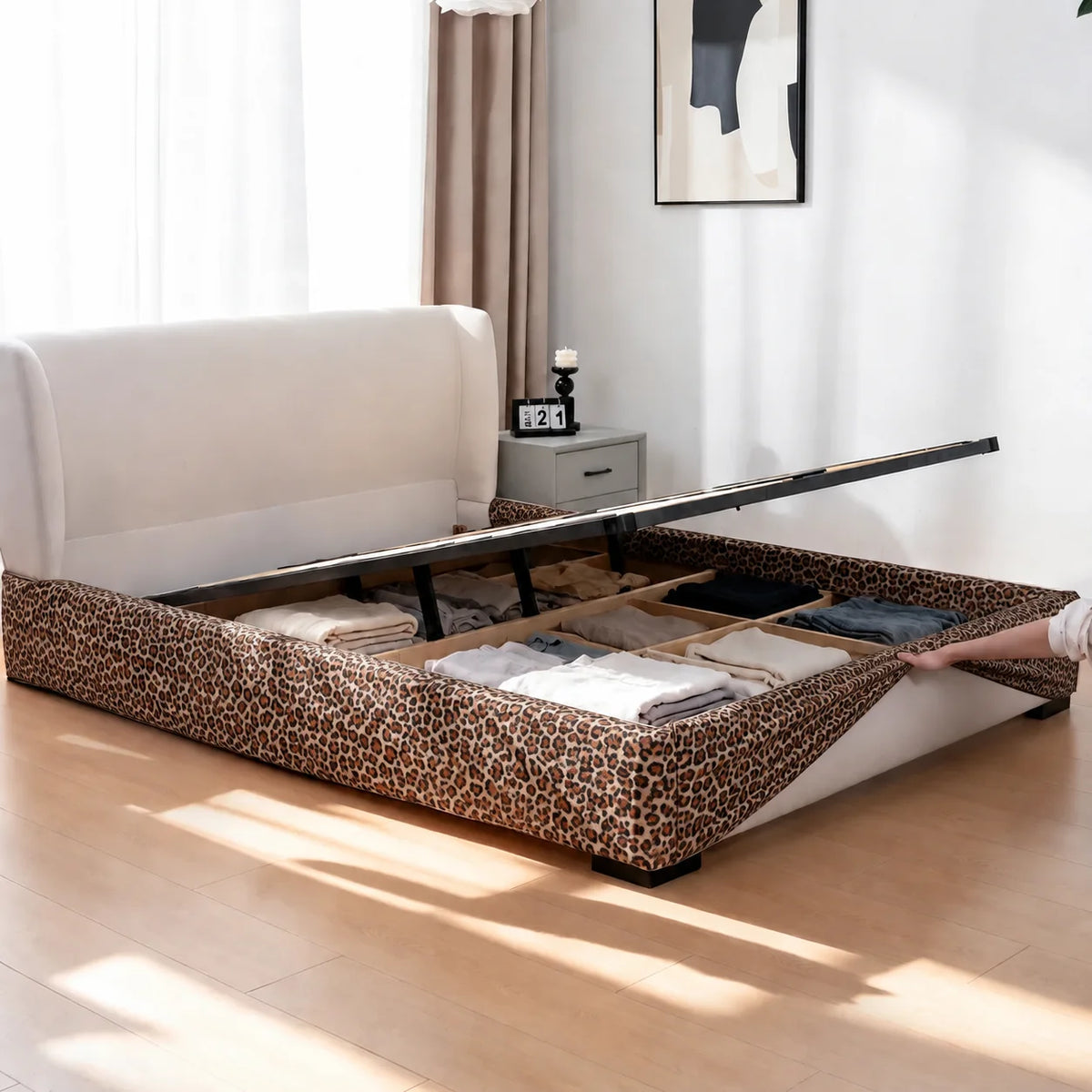 Savanna Leopard · Stretch-Fit Inset Bed Frame Cover · Tie Straps + Back Elastic