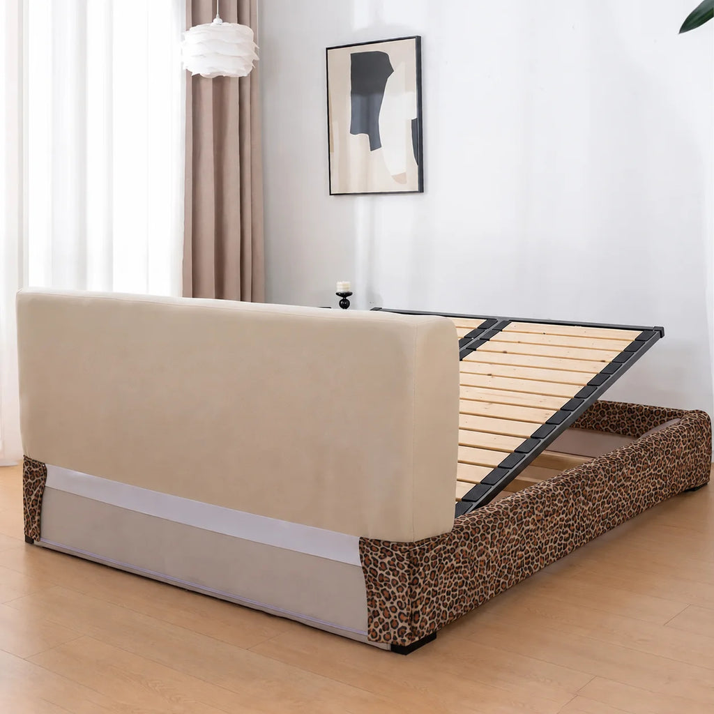 Savanna Leopard · Stretch-Fit Inset Bed Frame Cover · Tie Straps + Back Elastic