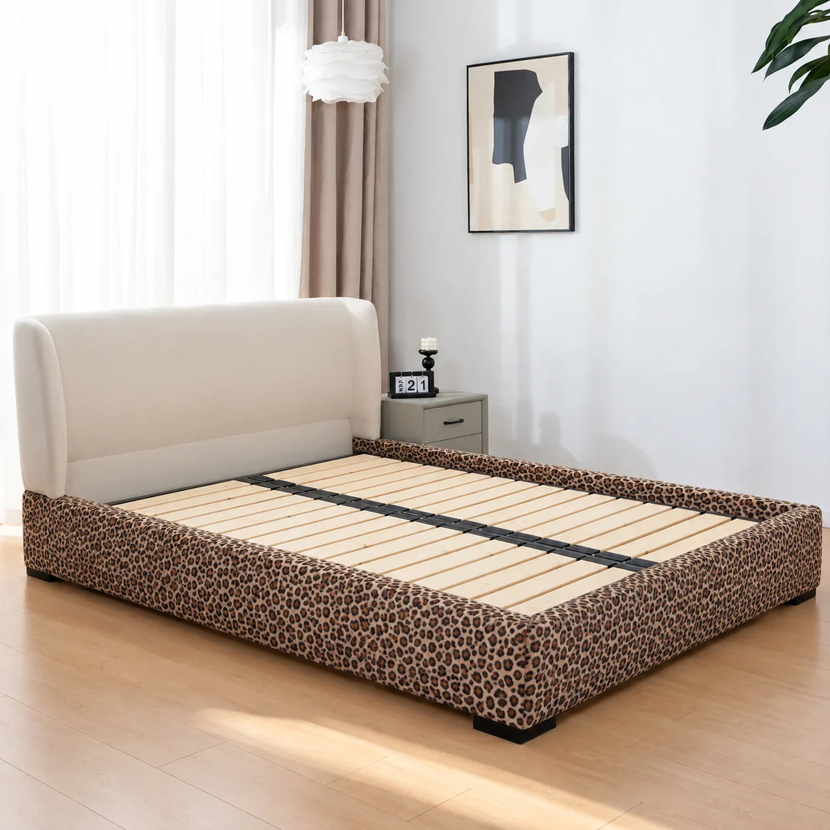 Savanna Leopard · Stretch-Fit Inset Bed Frame Cover · Tie Straps + Back Elastic