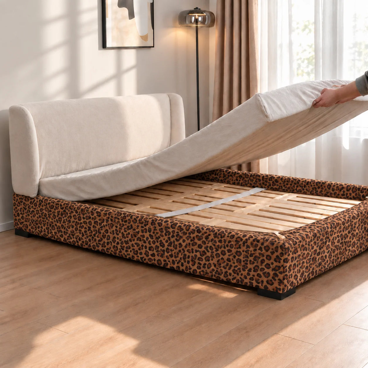 Serengeti Leopard · Stretch-Fit Inset Bed Frame Cover · Elastic Bands + Back Elastic