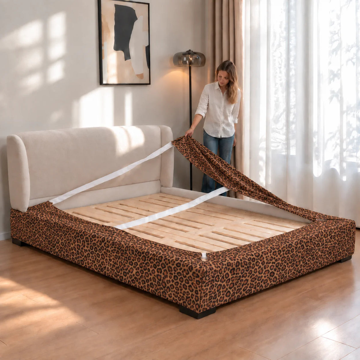 Serengeti Leopard · Stretch-Fit Inset Bed Frame Cover · Elastic Bands + Back Elastic