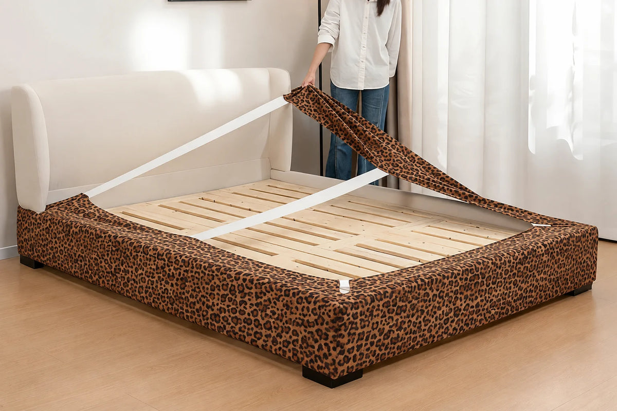 Serengeti Leopard · Stretch-Fit Inset Bed Frame Cover · Elastic Bands + Back Elastic