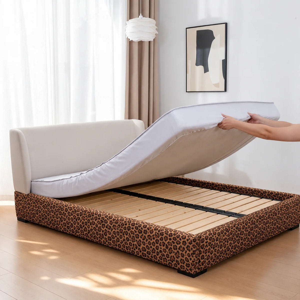 Serengeti Leopard · Stretch-Fit Inset Bed Frame Cover · Tie Straps + Back Elastic
