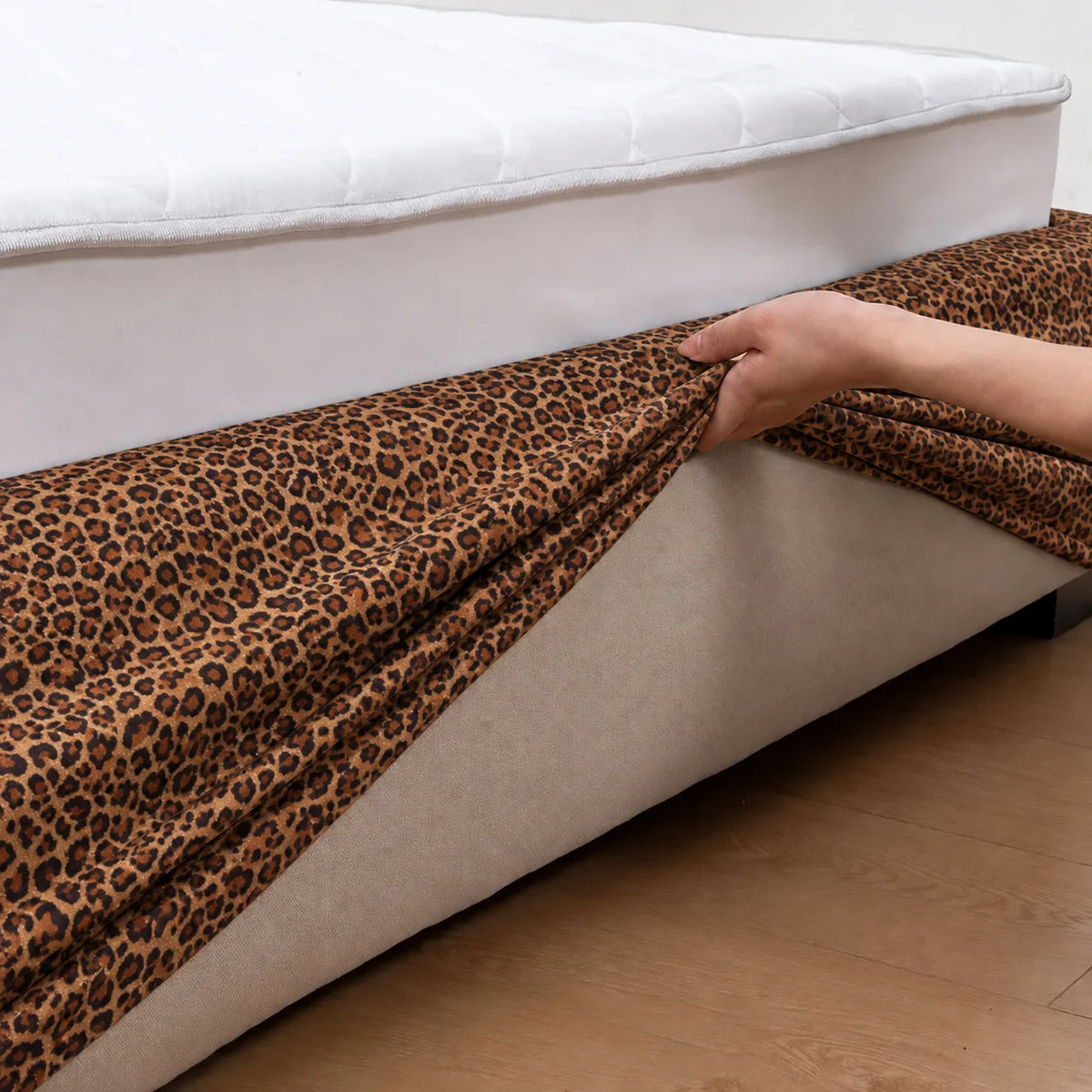 Serengeti Leopard · Stretch-Fit Inset Bed Frame Cover · Tie Straps + Back Elastic