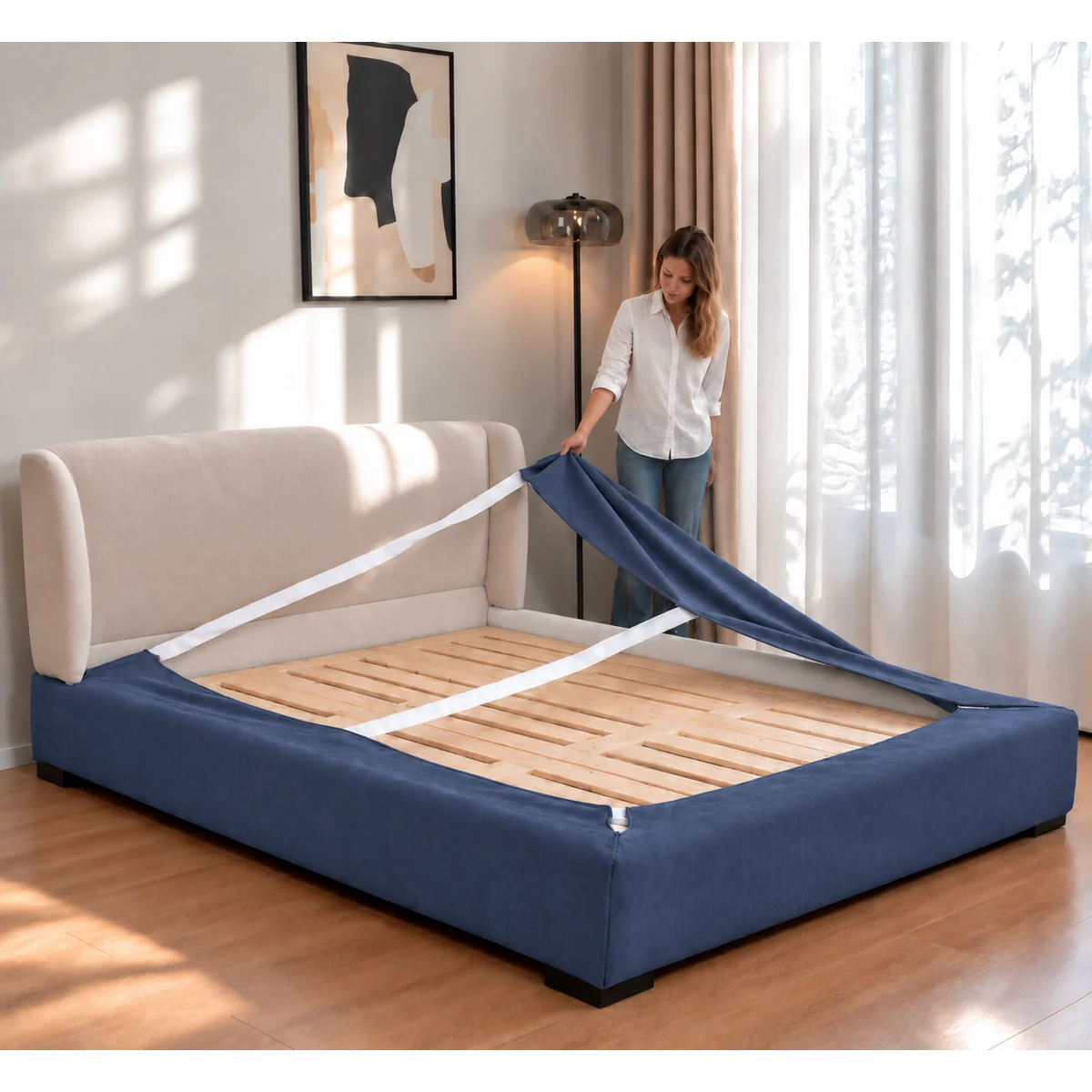 Slate Blue · Stretch-Fit Bed Frame Cover