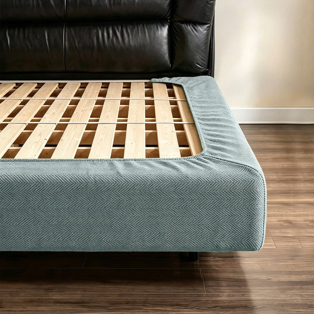 Stretch Herringbone Chenille Bed Frame Cover · Elastic Bands + Back Elastic