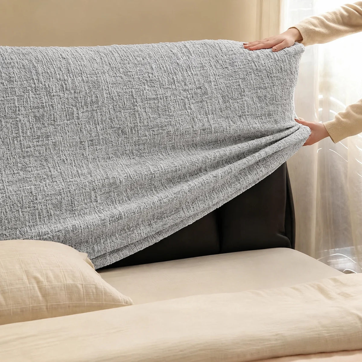 Woven Linen-Texture Stretch-Fit Bed Headboard Cover