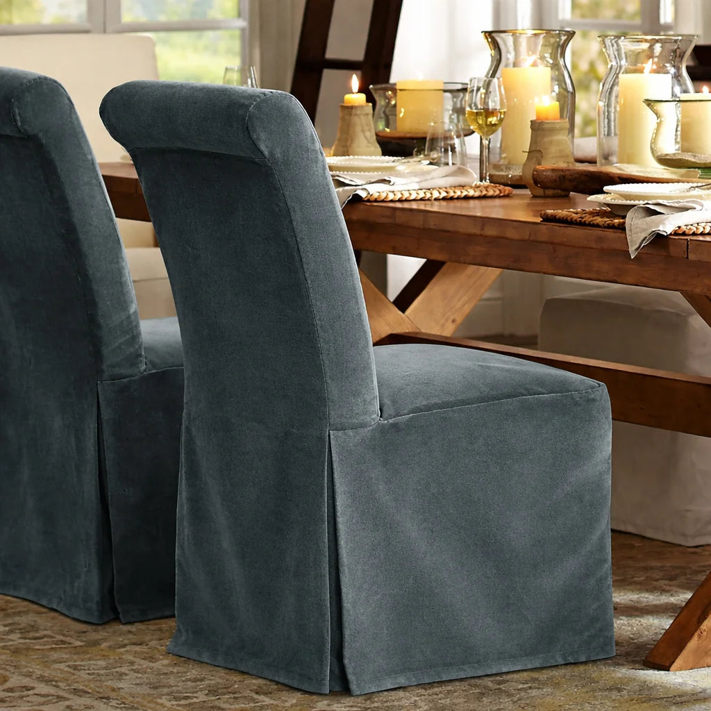 Smoky Gray WB PBV2042 - 16 | Long-Skirt Dining Chair Slipcover