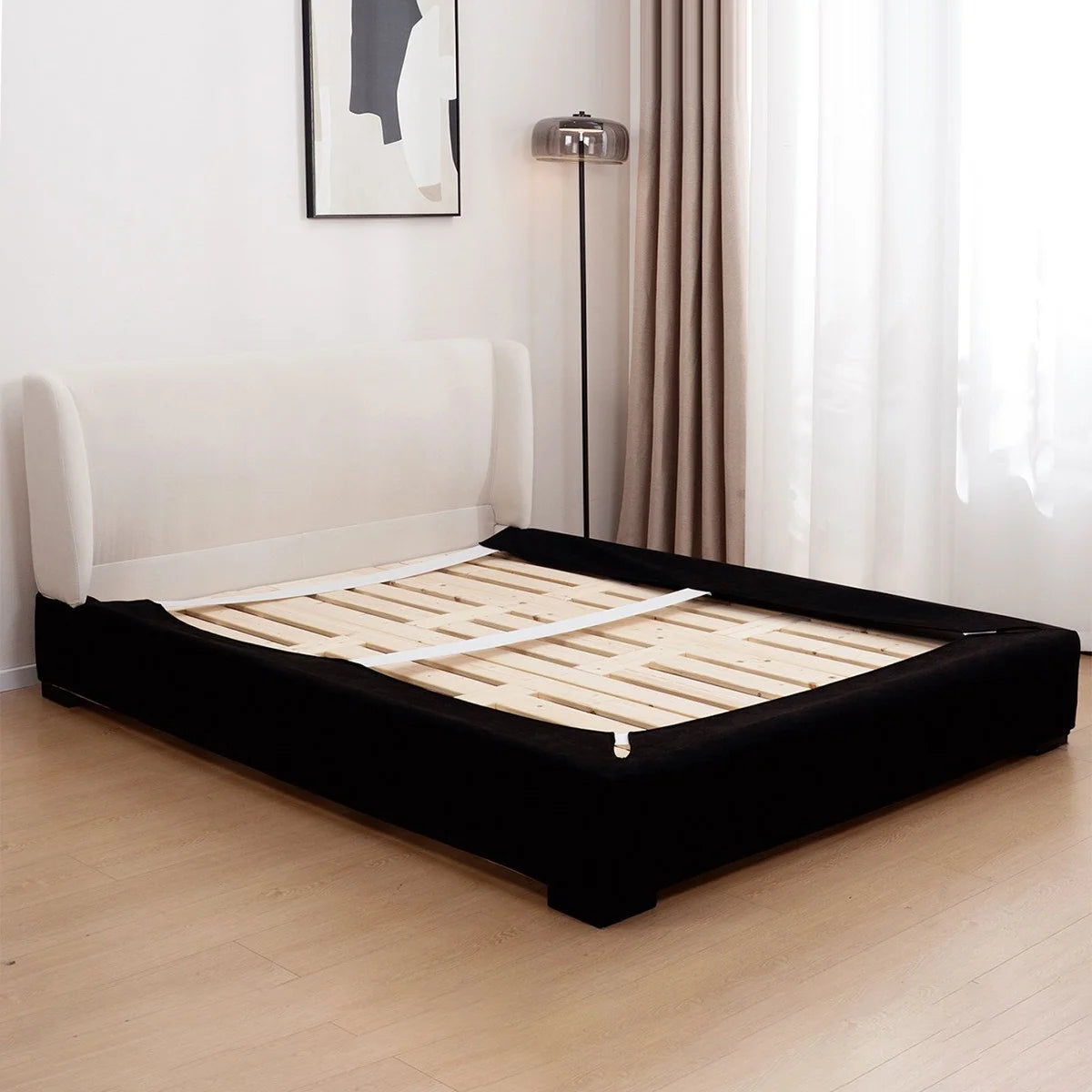 Stretch-Fit Inset Bed Frame Cover · Elastic Bands + Back Elastic