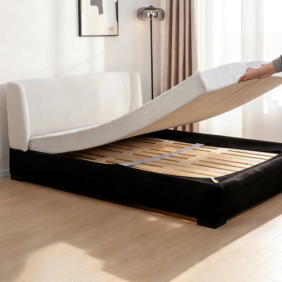 Stretch-Fit Inset Bed Frame Cover · Elastic Bands + Back Elastic