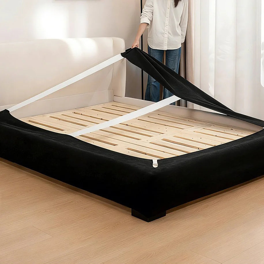 Stretch-Fit Inset Bed Frame Cover · Elastic Bands + Back Elastic