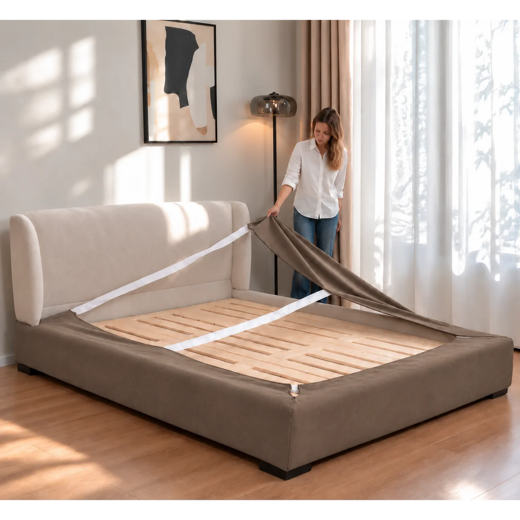 Taupe · Stretch-Fit Bed Frame Cover