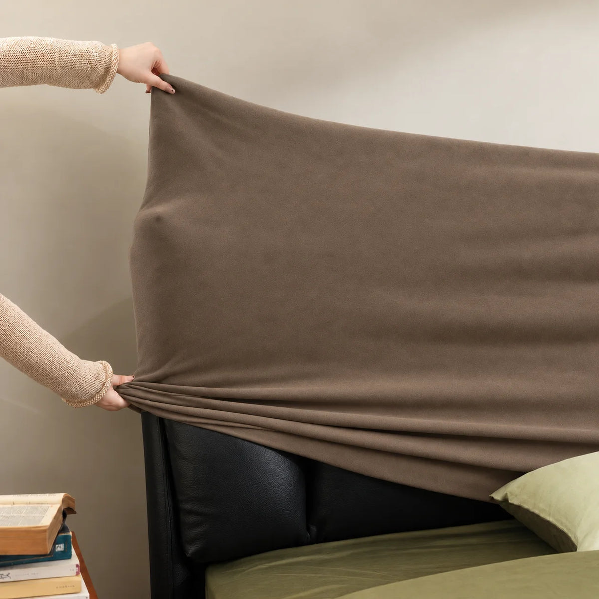 Taupe · Stretch-Fit Bed Headboard Cover