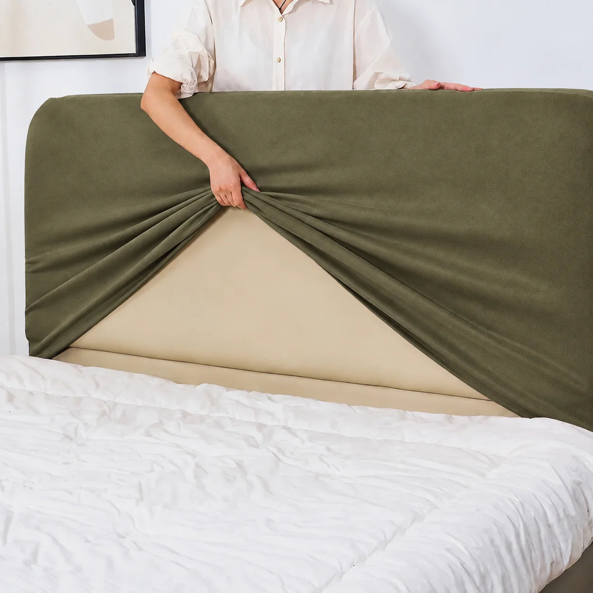 Tea Green · Stretch-Fit Bed Headboard Cover
