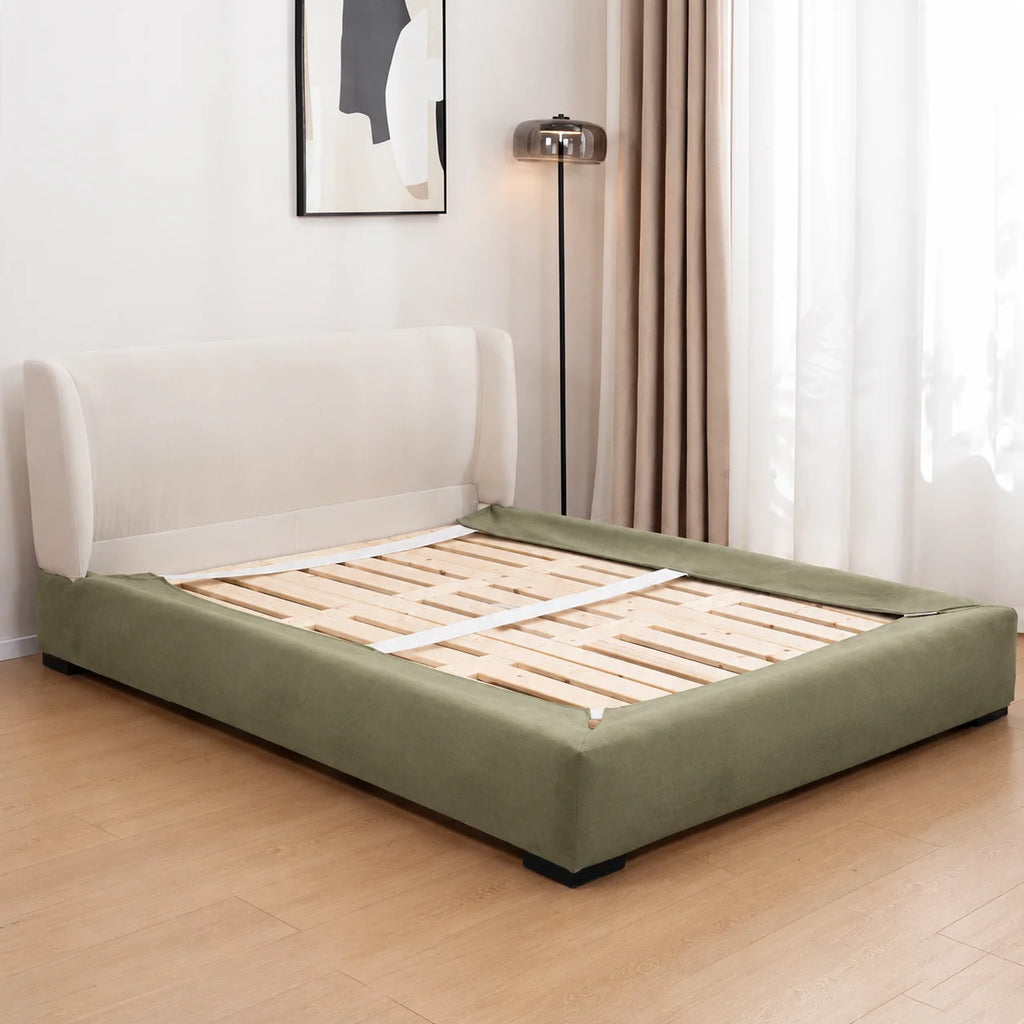 Tea Green · Stretch-Fit Inset Bed Frame Cover · Elastic Bands + Back Elastic