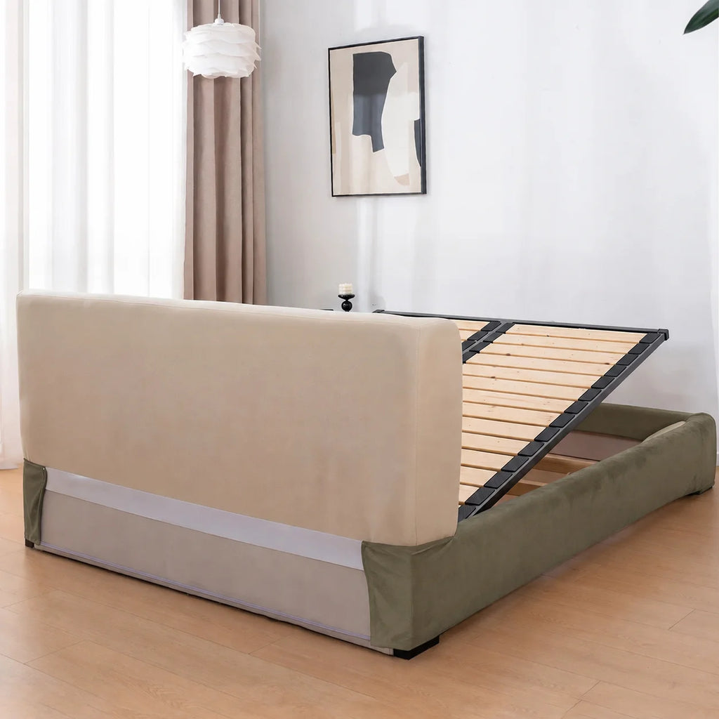 Tea Green · Stretch-Fit Inset Bed Frame Cover · Tie Straps + Back Elastic