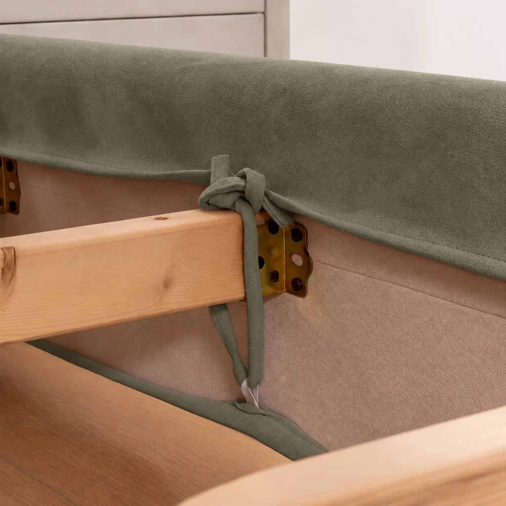 Tea Green · Stretch-Fit Inset Bed Frame Cover · Tie Straps + Back Elastic