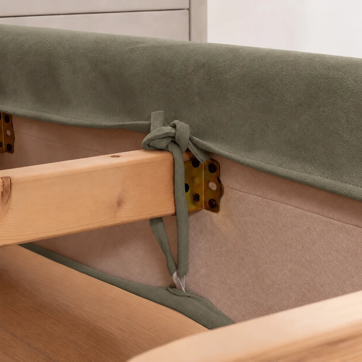 Tea Green · Stretch-Fit Inset Bed Frame Cover · Tie Straps + Back Elastic