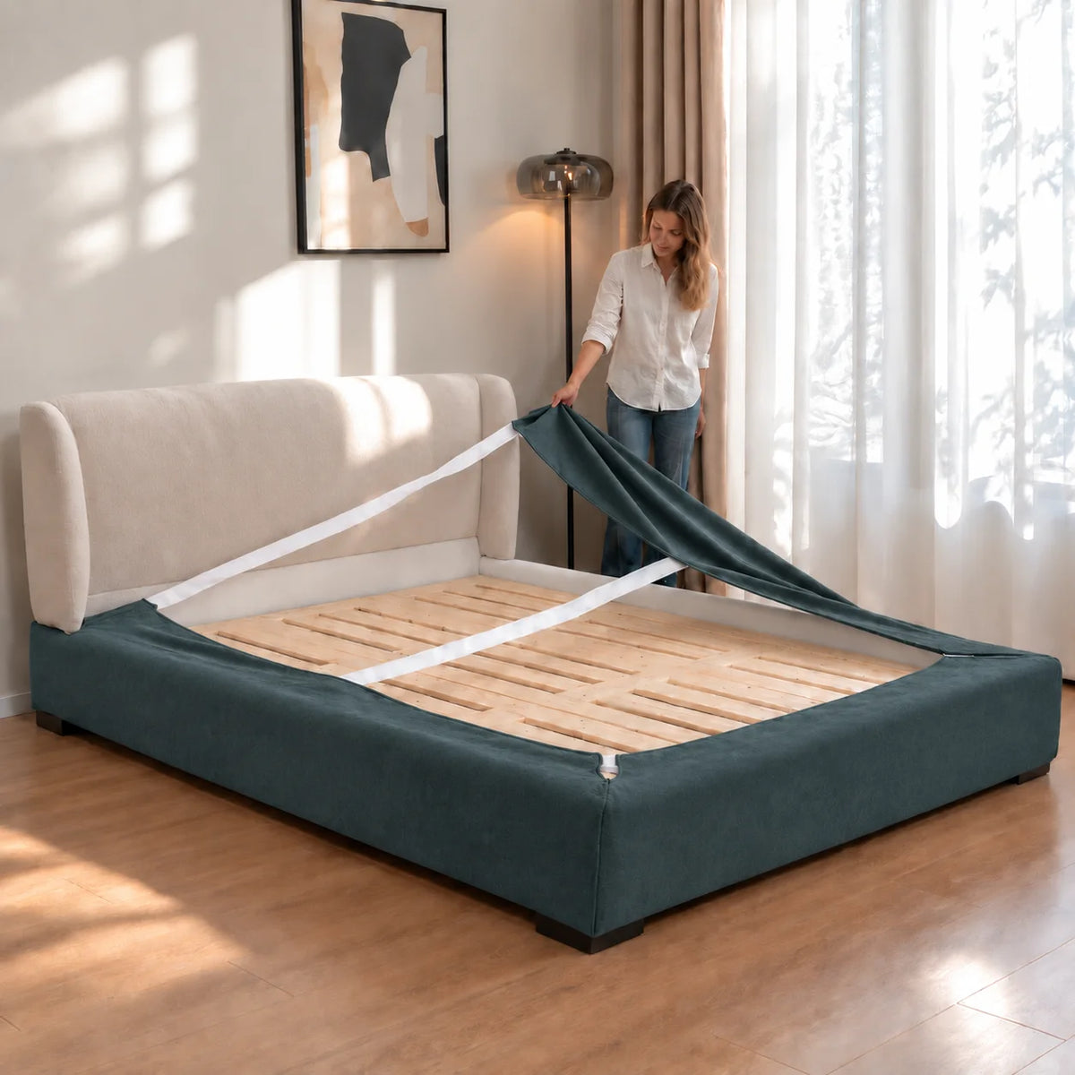Teal · Stretch-Fit Bed Frame Cover
