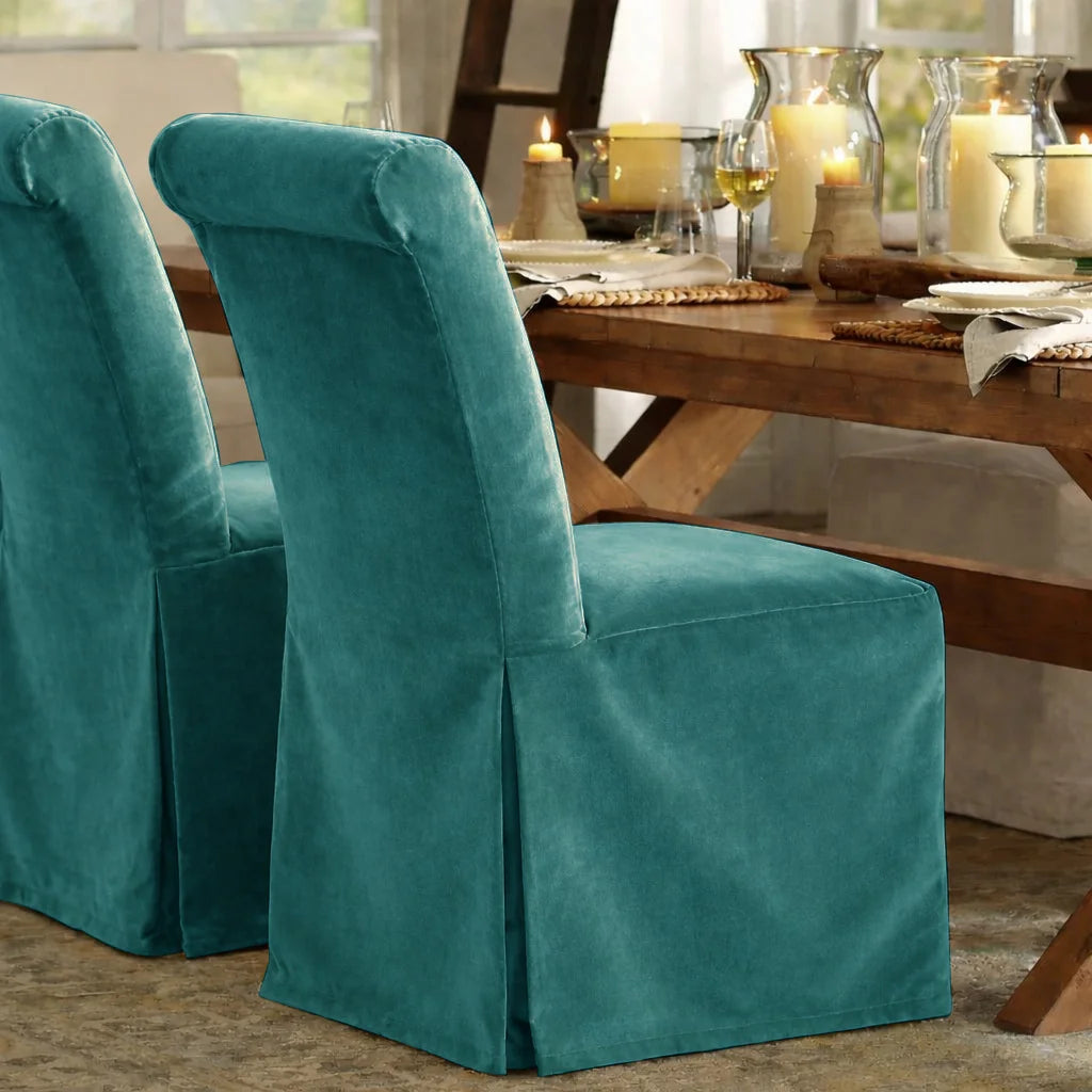 Turquoise Green WB PBV2042 - 41 | Long-Skirt Dining Chair Slipcover