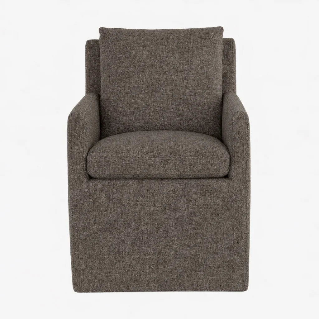 Velour Latte ML 625 - 09 | Long-Skirt Dining Chair with armrest Slipcover