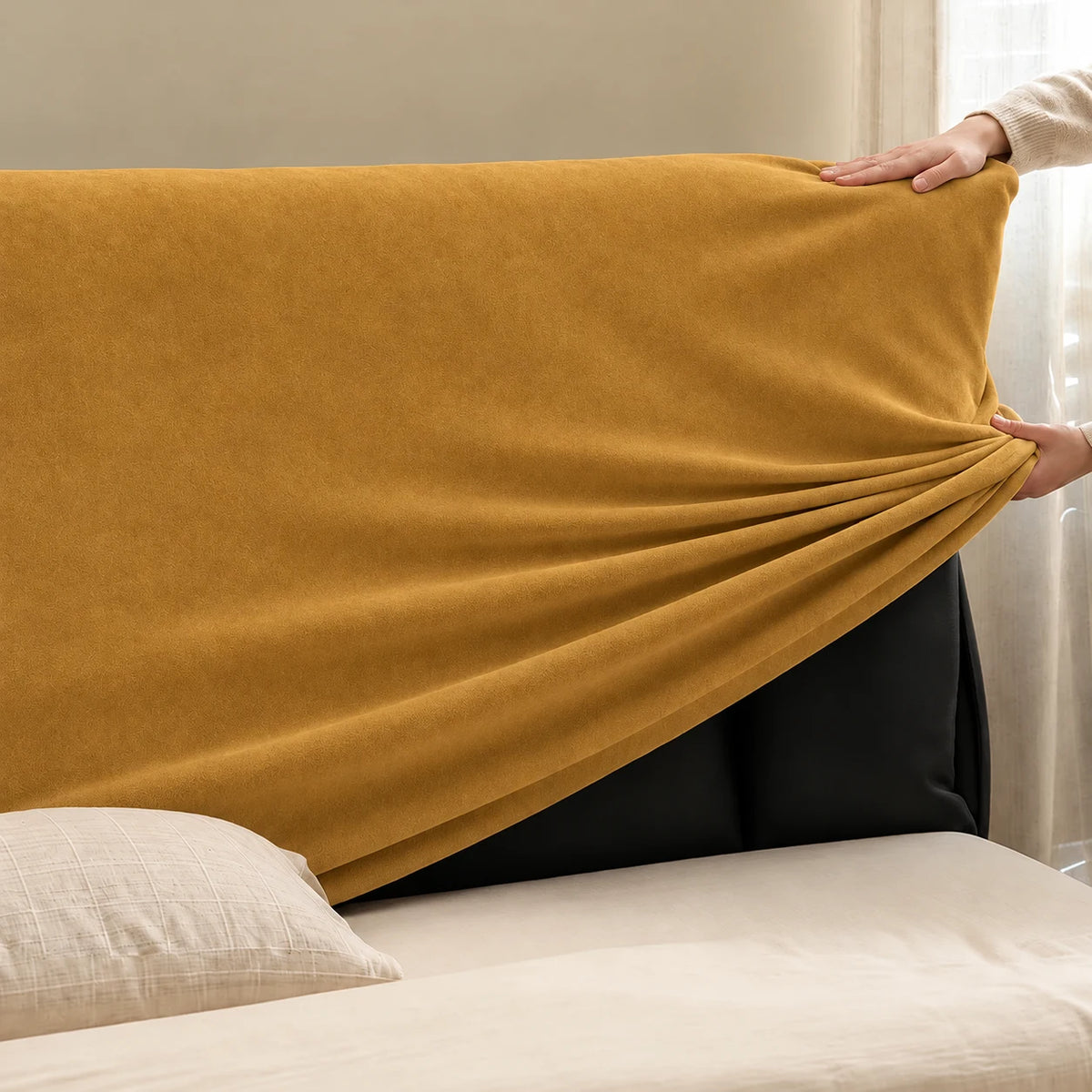Warm Amber · Stretch-Fit Bed Headboard Cover