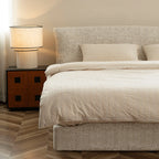 Woven Linen-Texture Cover for Platform Bed · Elastic Bands + Back Elastic