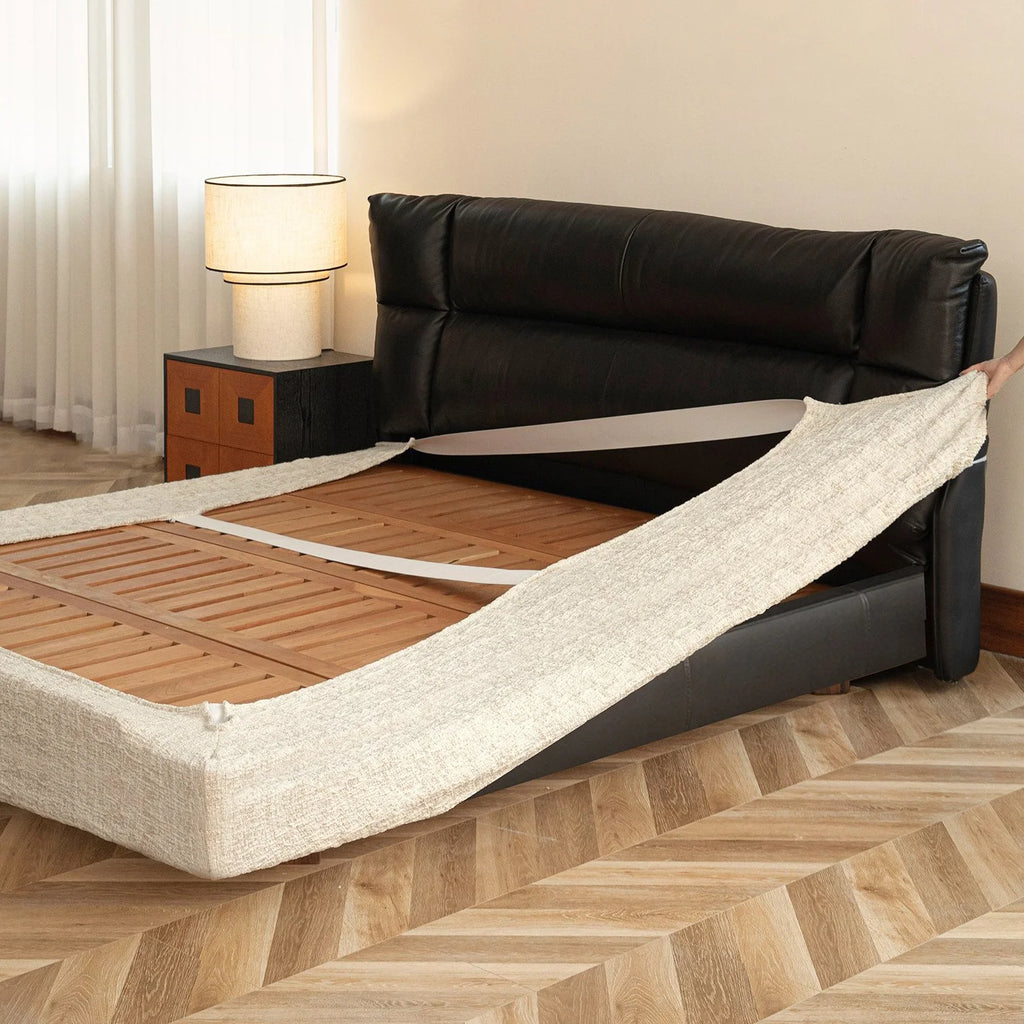Woven Linen-Texture Cover for Platform Bed · Elastic Bands + Back Elastic