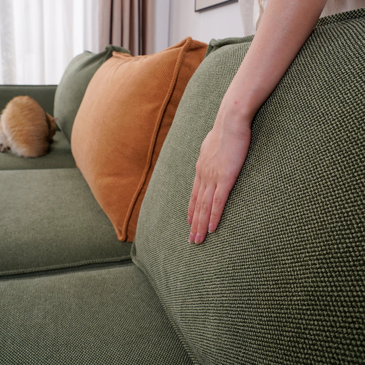 Custom Individual Cushion Sofa Slipcover | Marlowe Collection - Olive Moss
