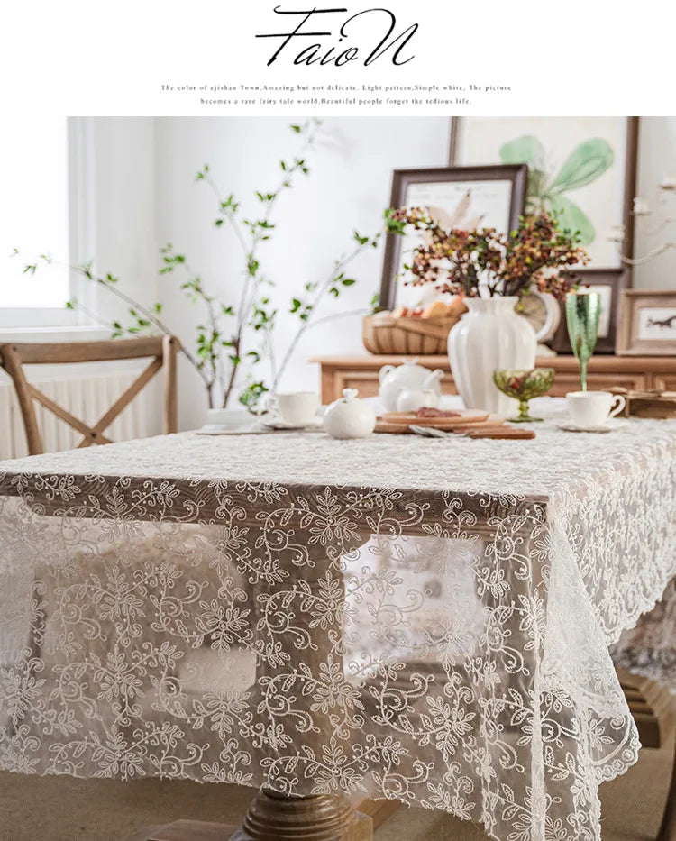 Embroidered Table Cloth for Dining Table | YM·Celebrity Lace·French Retro