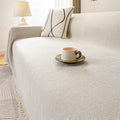 Chenille Solid Woven Stretch Sofa Blanket - Cream