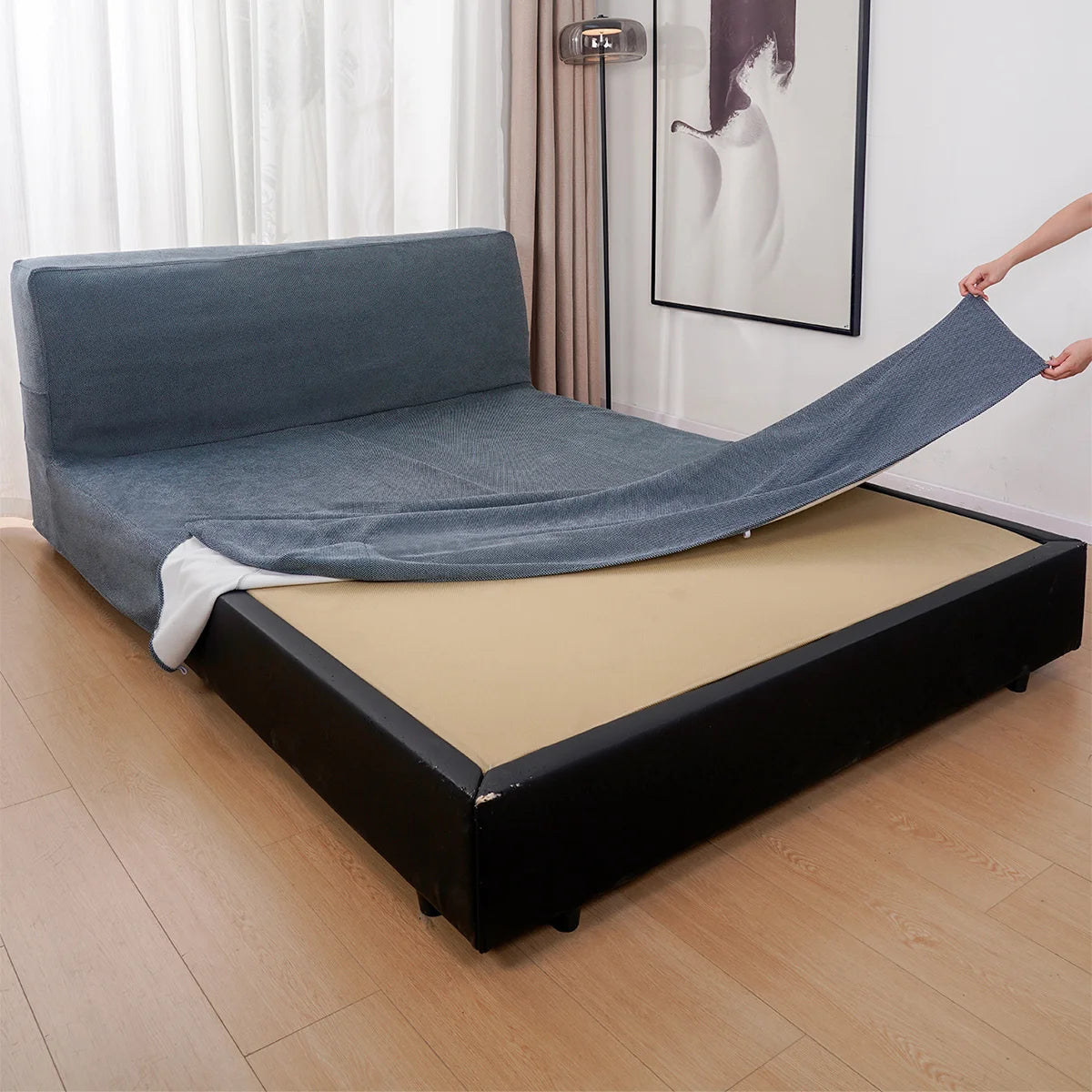 Bed Frame + Headboard Cover In Full | Midnight Indigo