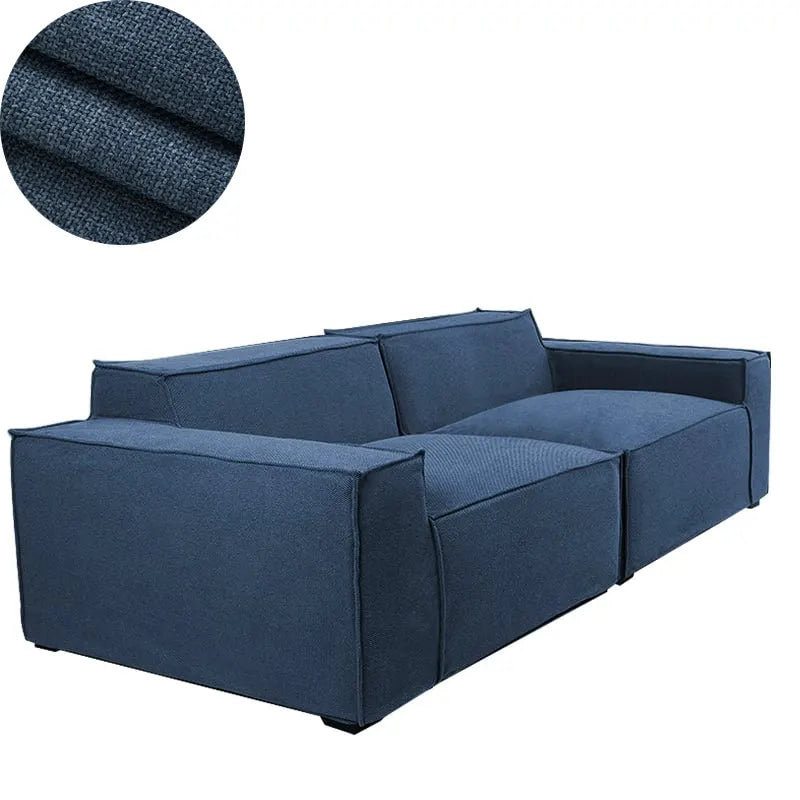 One Piece Custom Sofa Slipcover | Elara Flax- Indigo Denim