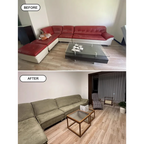 Complete lounge before and after furniture makeover with sofa cover