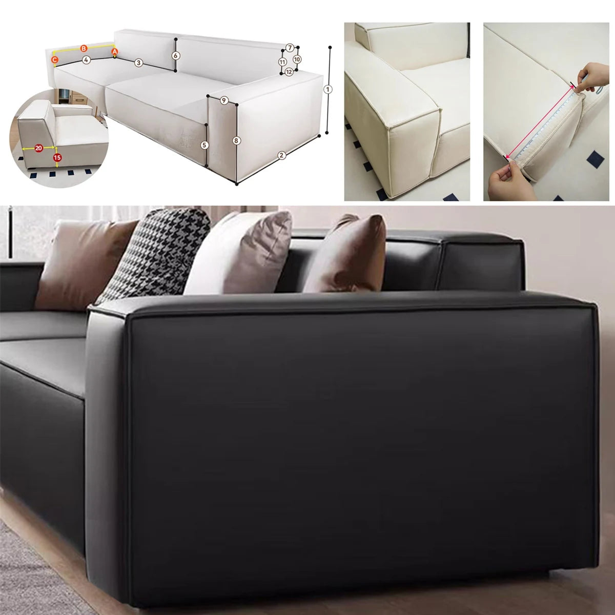 Custom sofa cover fabric color and texture options display