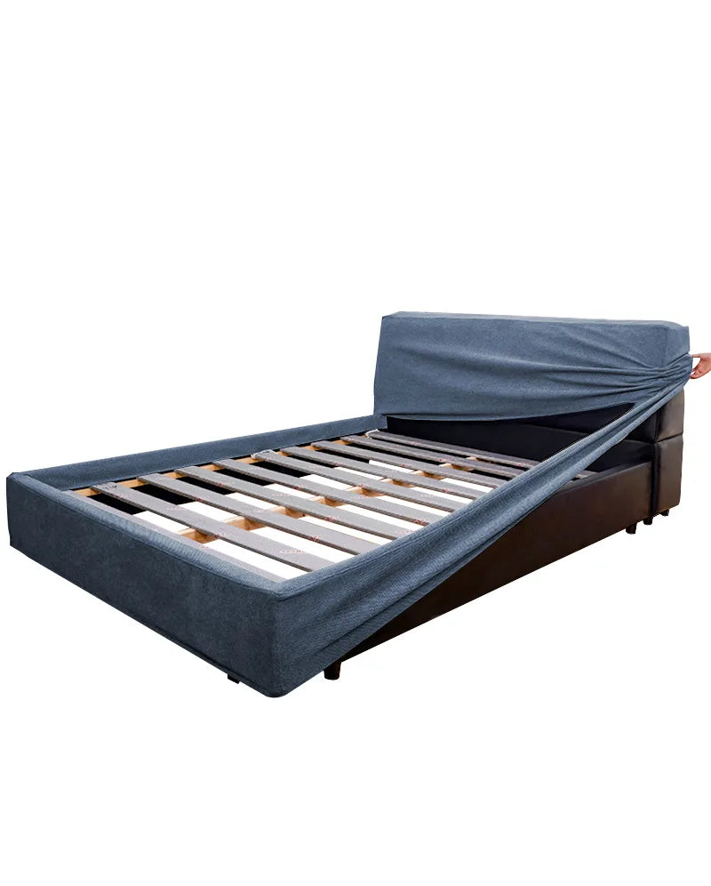 Upholstered Platform Bed + Headboard Cover | Elara Flax