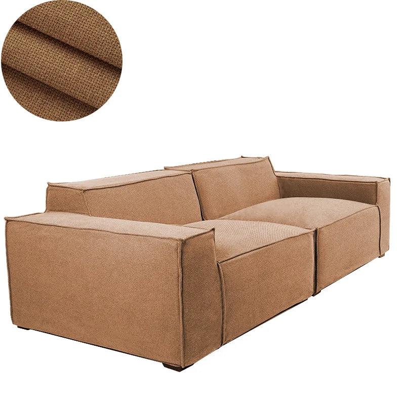 One Piece Custom Sofa Slipcover | Elara Flax- Sahara Camel