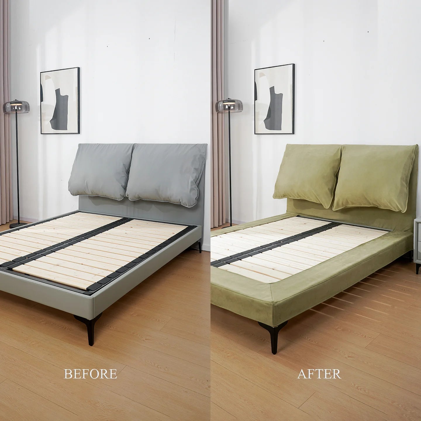 Bed Frame + Headboard Cover | Sienna Velour - Fieldstone Olive